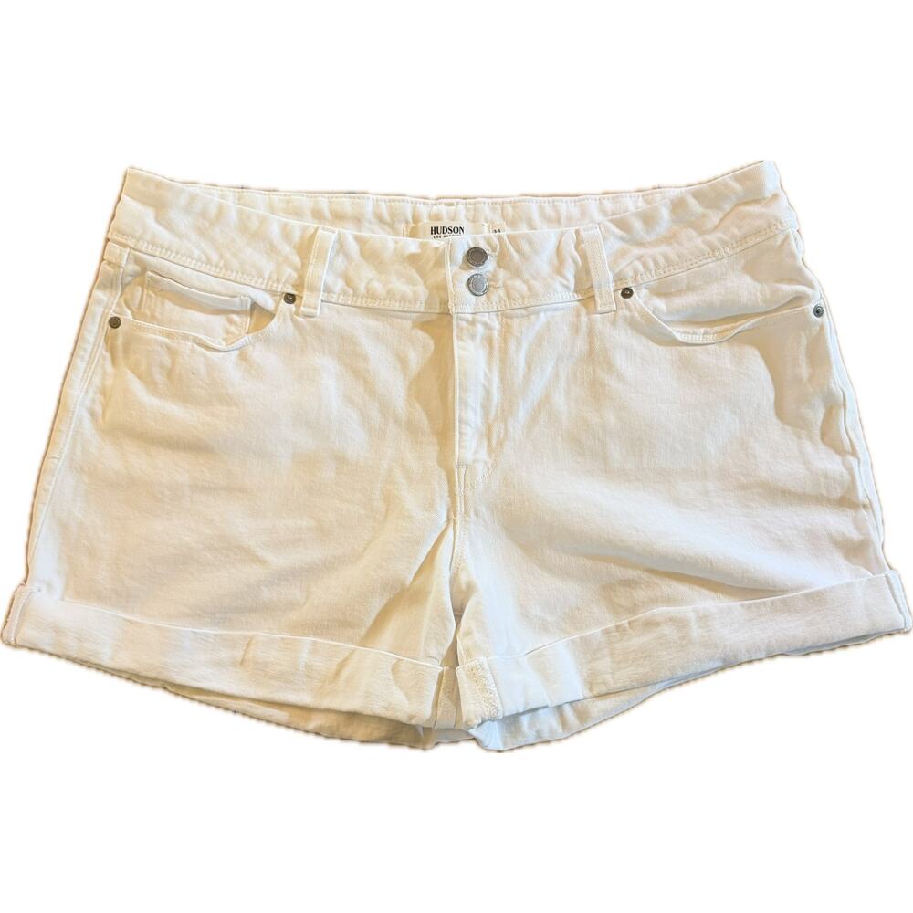 Hudson Denim Shorts Womens Size 34 White High Rise Cuffed Hem Stretch